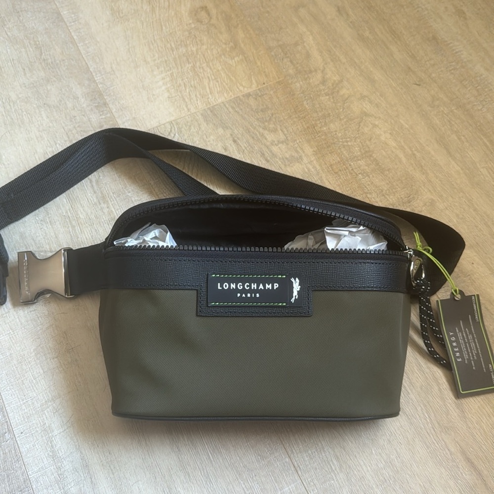Longchamp Olive Green and Black Crossbody Belt Bag
